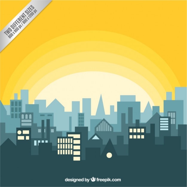 Free Vector skyline city with the sunrise