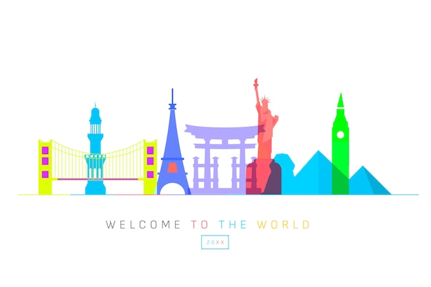 Free Vector skyline landmarks colorful