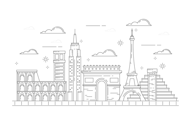 Free Vector skyline landmarks outline