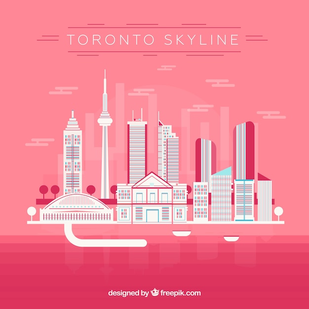 Free vector skyline of toronto on pink background