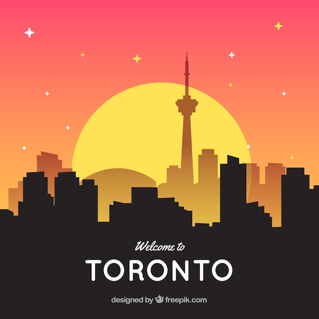 Free vector skyline of toronto with sun