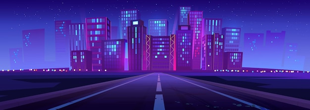 Free vector skyline with city buildings and road at night