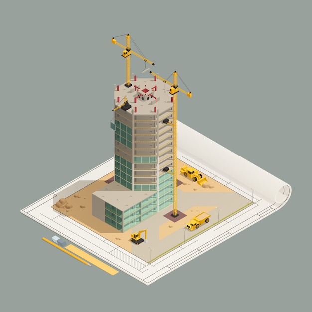 Free Vector skyscraper construction isometric composition