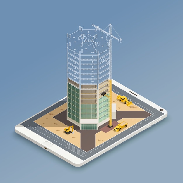 Free Vector skyscraper construction isometric composition