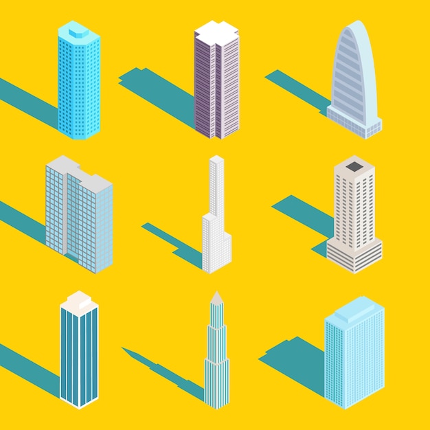 Free Vector skyscrapers, isometric city buildings set