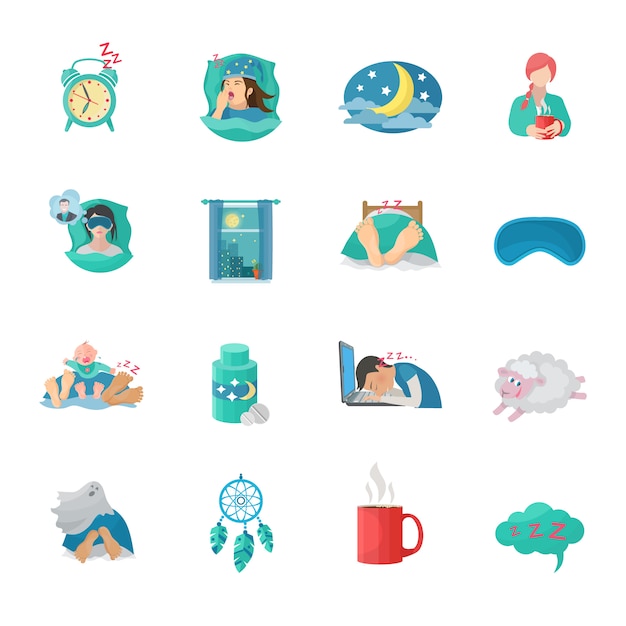 Free Vector sleep time flat icons set 