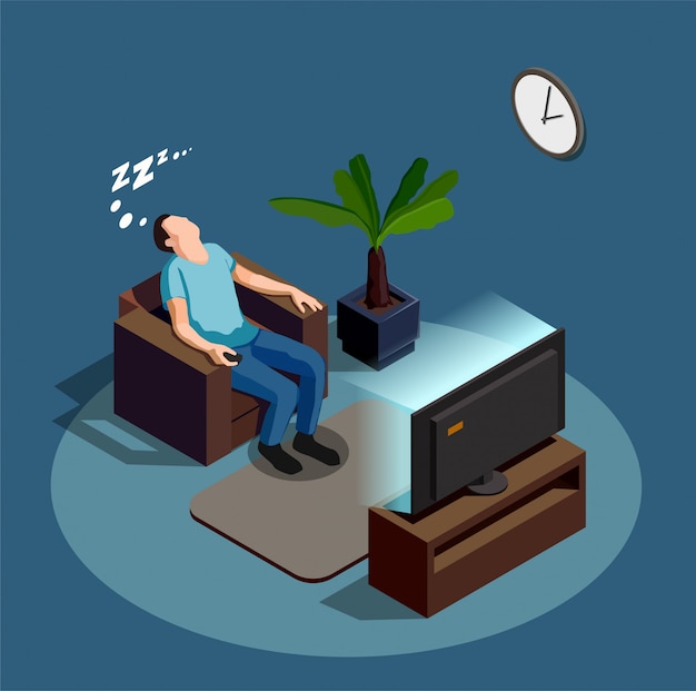 Free Vector sleep during watching tv composition