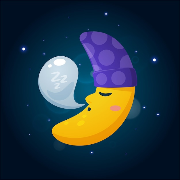 The Sleeping Moon. Isolated Vector Illustration