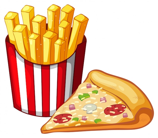 Free vector slice of pizza and bag of french fries