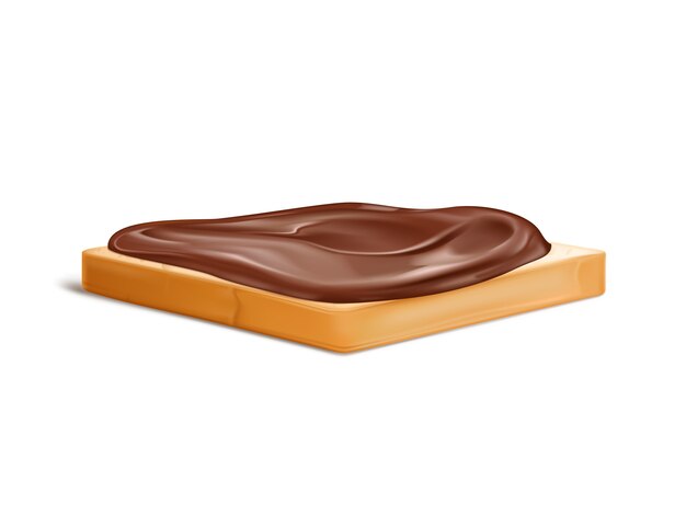 Slice of wheat bread with chocolate cream or nougat spread 3d realistic 