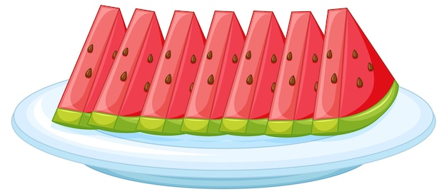 Free Vector sliced watermelon on plate cartoon