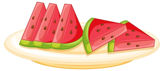 Free vector sliced watermelon on plate cartoon