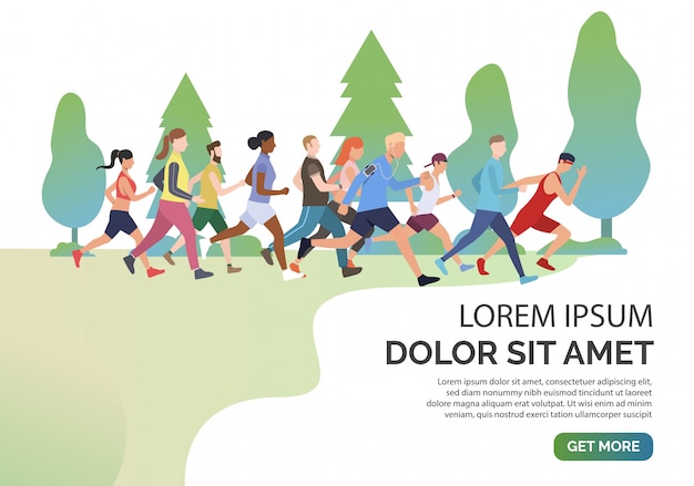 Slide page with people jogging together in park