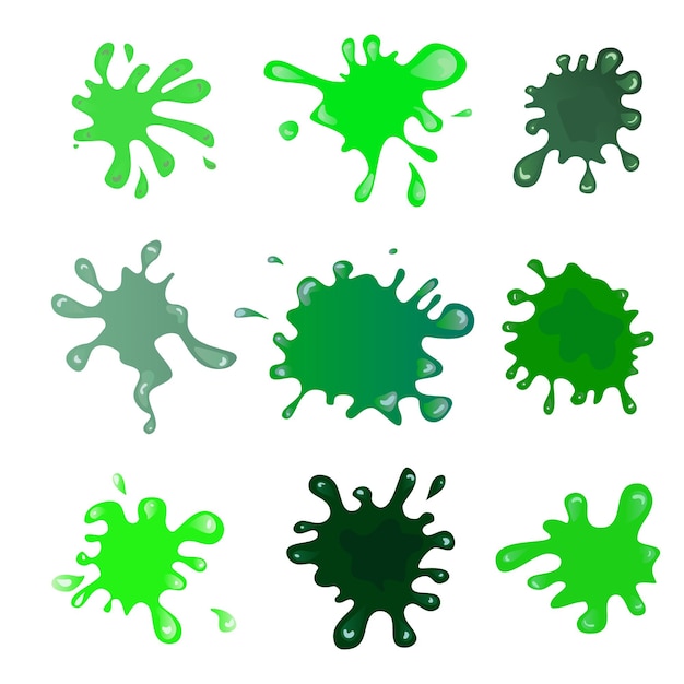 Free Vector slime splash collection green liquid smudges drops isolated on white background vector illustration