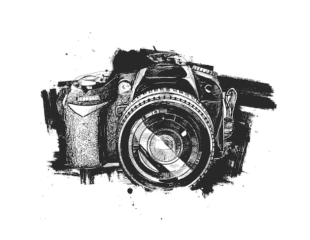 SLR camera Grunge tshirt Design Hand Drawn Sketch Vector illustration