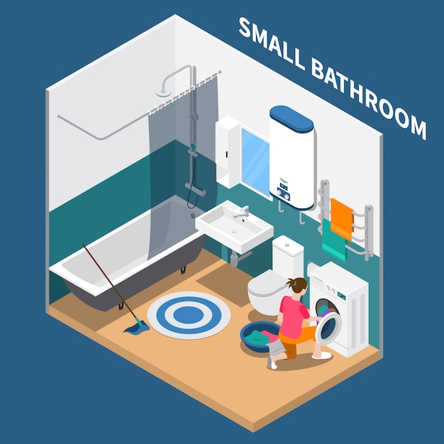 Small Bath Room Isometric Composition