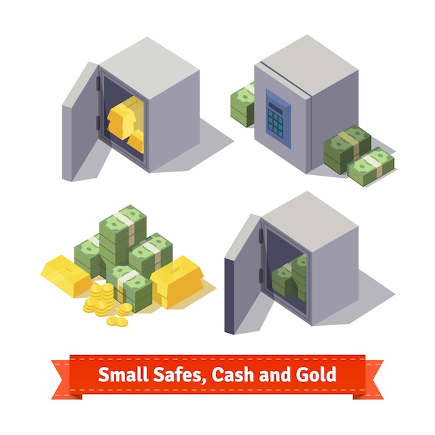 Small safes with gold bars and cash