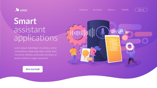 Free Vector smart assistant applications landing page template