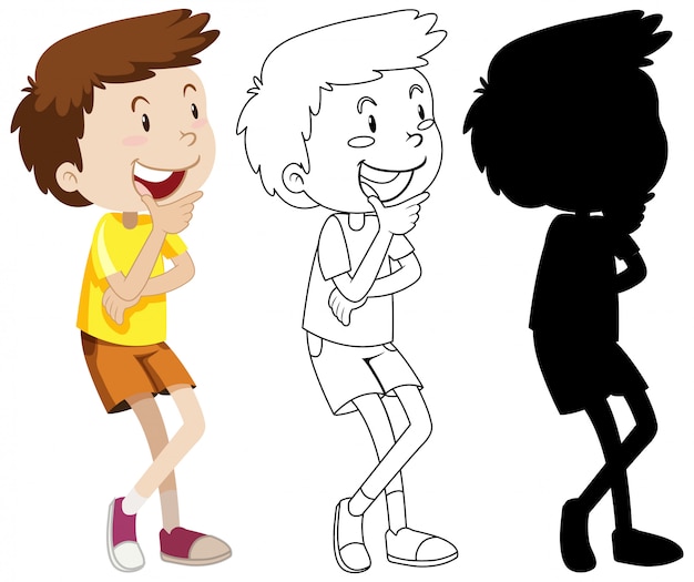 Smart boy In colour and outline and silhouette