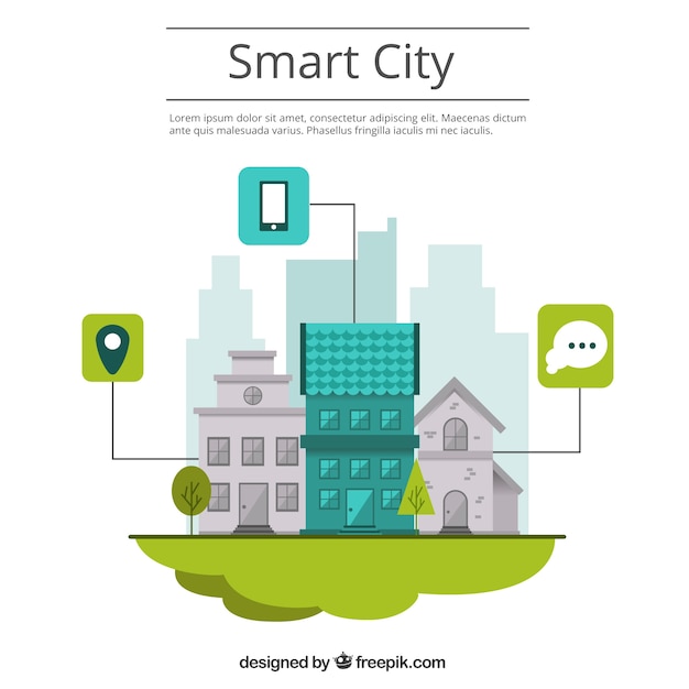 Smart city background in flat design with houses 