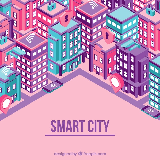 Free Vector smart city background with skyscrapers in isometric style