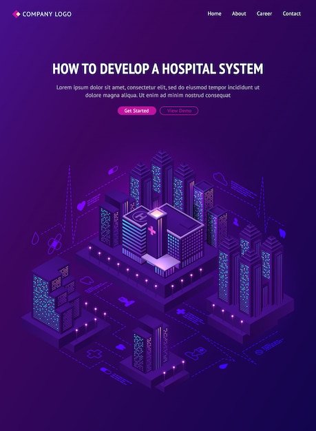 Smart city hospital system isometric web banner