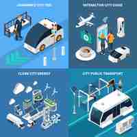 Free vector smart city isometric illustration set with clean city symbols isolated illustration