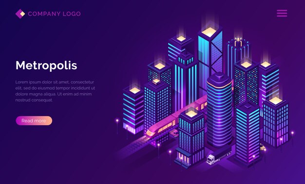 Smart city metropolis isometric landing page.