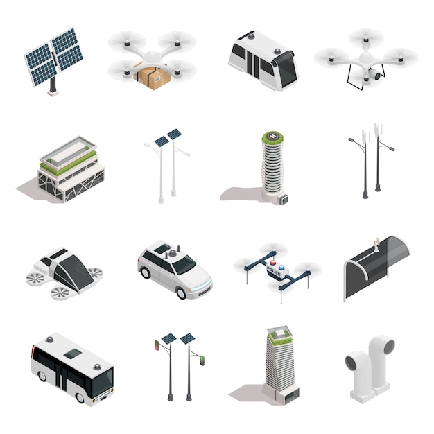 Smart City Technology Isometric Elements Set 