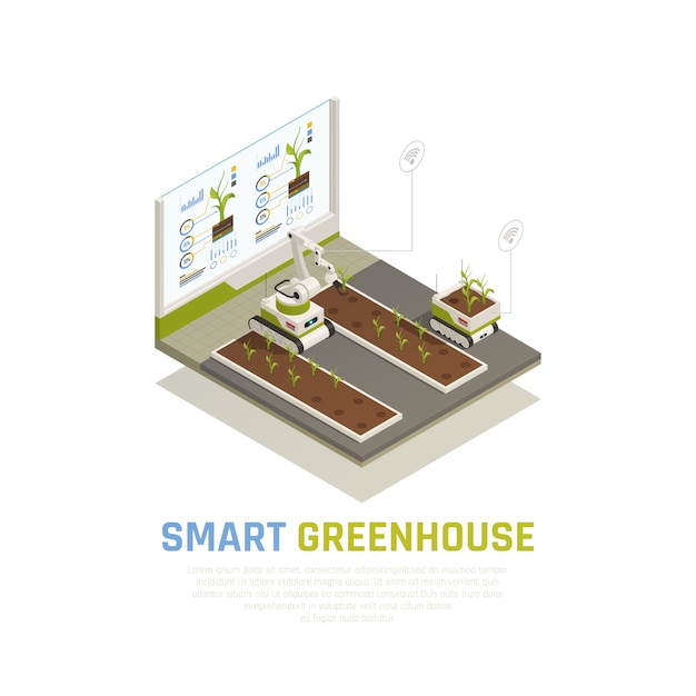 Free Vector smart farming concept with agriculture and greenhouse automation isometric  illustration