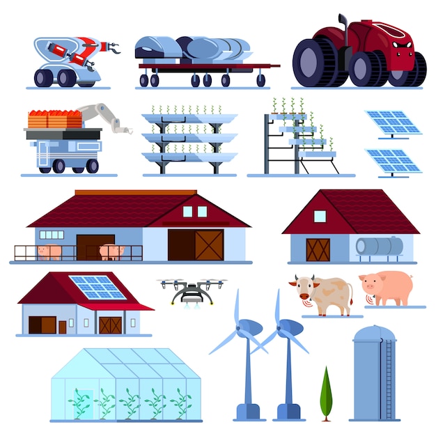 Free Vector smart farming orthogonal flat set