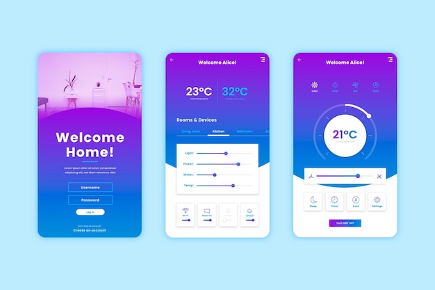 Free Vector smart home app screens