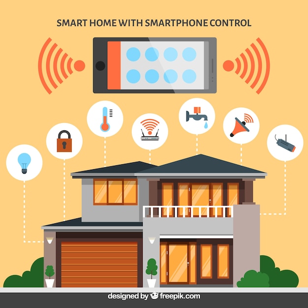 Free vector smart home background with smartphone control