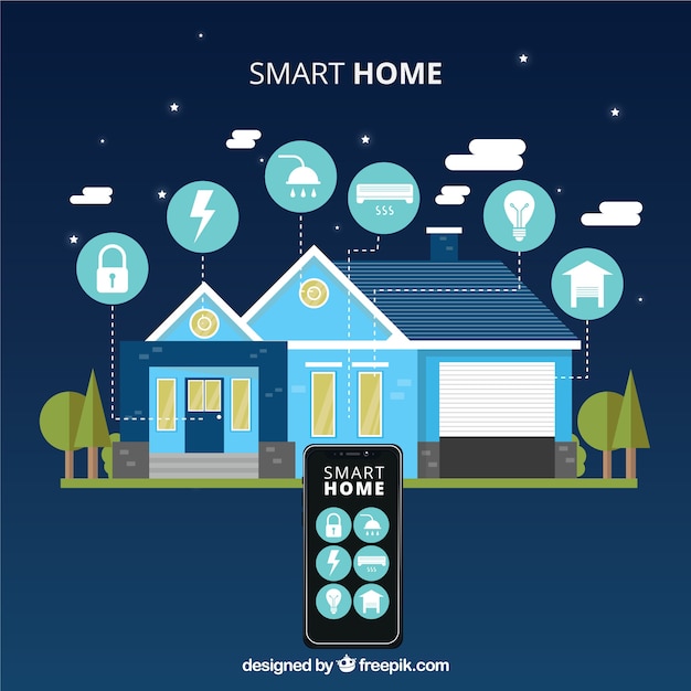 Free Vector smart home background with smartphone control