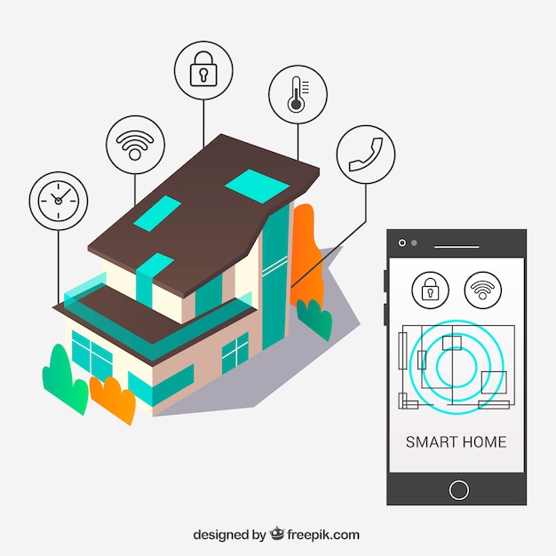 Free vector smart home background with smartphone control