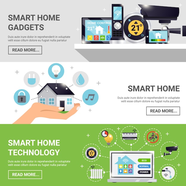 Free Vector smart home horizontal banner set