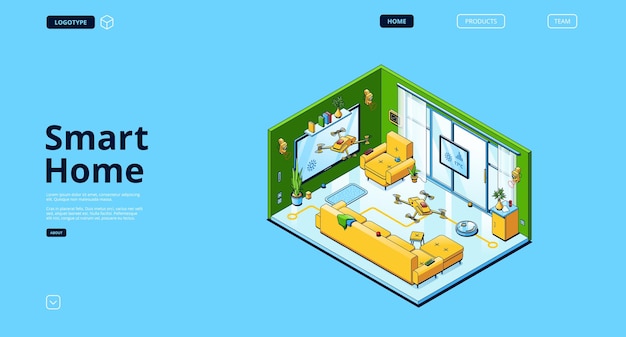 Free Vector smart home isometric landing page