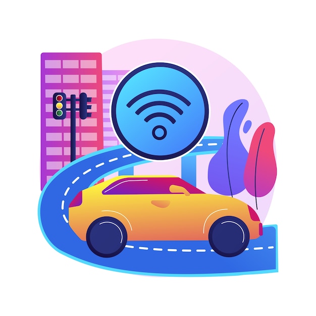 Smart roads construction abstract concept  illustration. Smart roads technology, IoT city transport, mobility in the urban arena, integration of technologies into highway .