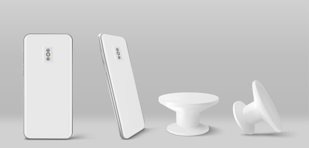 Smartphone back and pop socket holder in front and angle view