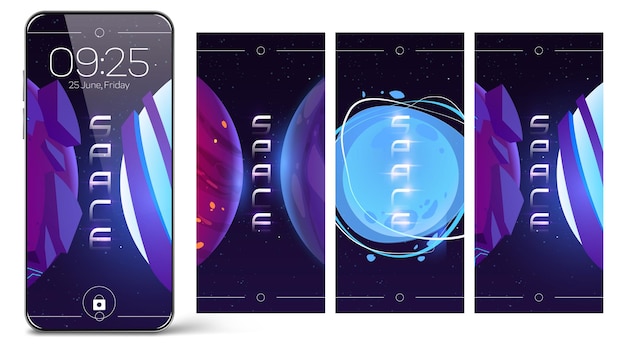 Free vector smartphone lock screen with space and planets