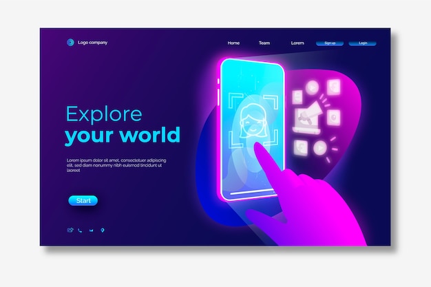 Free Vector smartphone neon landing page