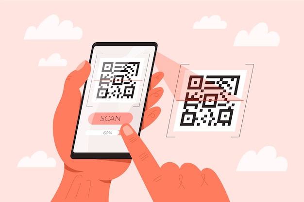 Smartphone scanning qr code illustration