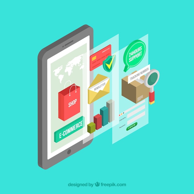 Smartphone and shopping element with flat design