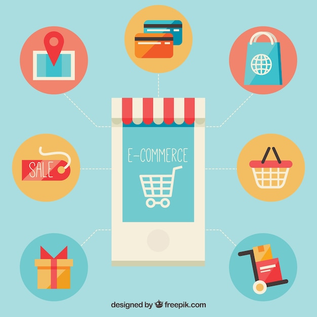 Free Vector smartphone and shopping symbols with flat design