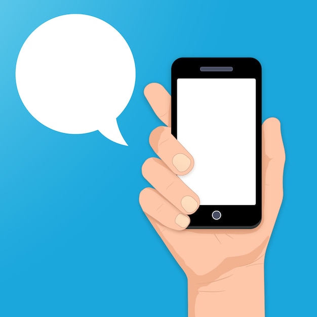 smartphone with speech bubble in hand vector illustration