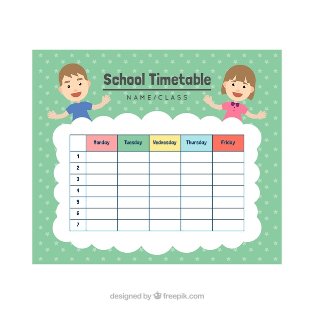 Smiley classmates and school timetable