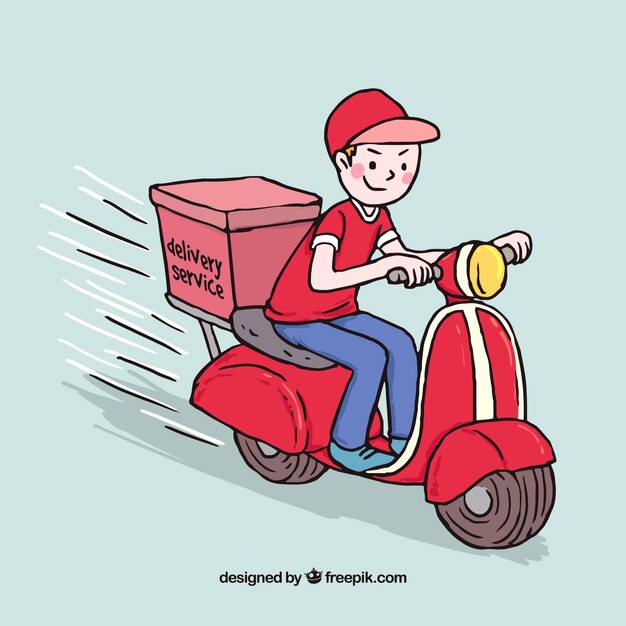 Smiley deliveryman with hand drawn style