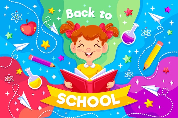 Smiley girl illustrated with back to school message