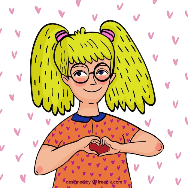 Free Vector smiley girl making a heart with her hands