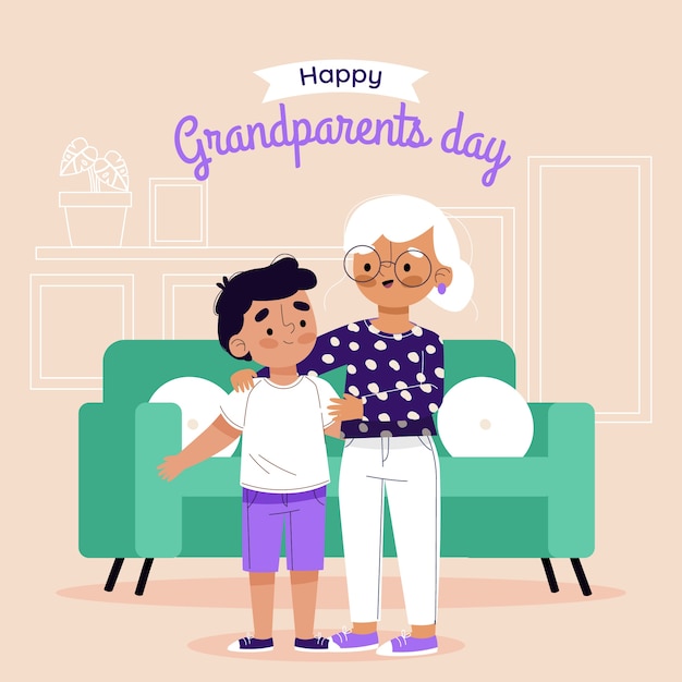 Smiley grandmother and kid illustration